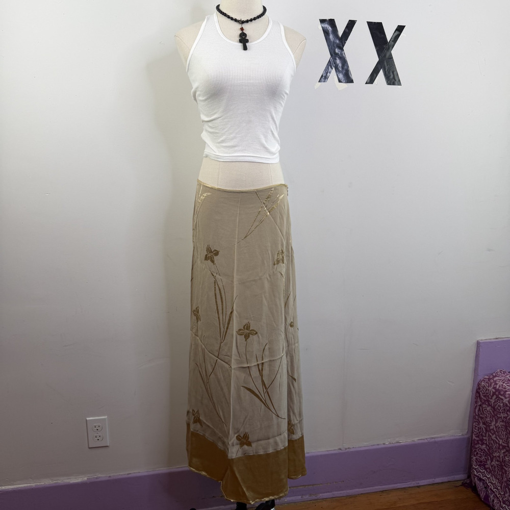 Vintage 90s Rayon Maxi Skirt Floral Velvet Burnout Satin Trim Practical Magic 12